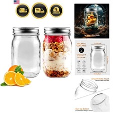 Paquete de 2 frascos regulares de albañil bucal 16 oz frascos de vidrio con tapas herméticas para...