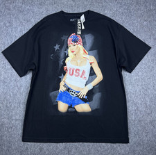 Hustler Men's T-Shirt USA Graphic Girl Black Short Sleeve Y2K Deadstock Size 2XL