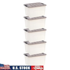 Stackable Storage Bins W/ Lids 5 Pack Organizing Totes Home Office Garage New