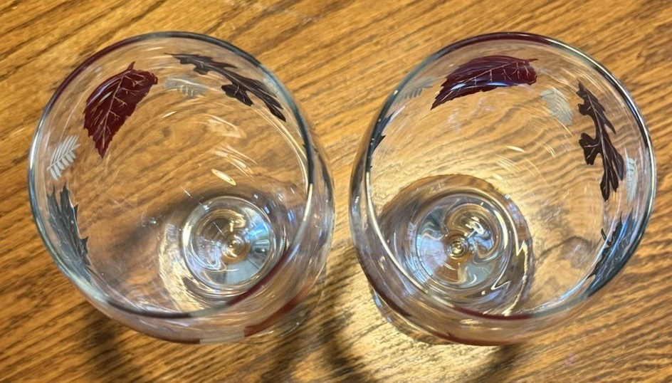 "Copas de agua de vino vintage Libbey hojas de otoño otoño acción de gracias Halloween 7""" Foto 4 de 4