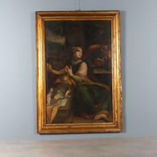 Sacra Famiglia Dipinto Antico Olio su Tela Scuola Nord Italia Originale