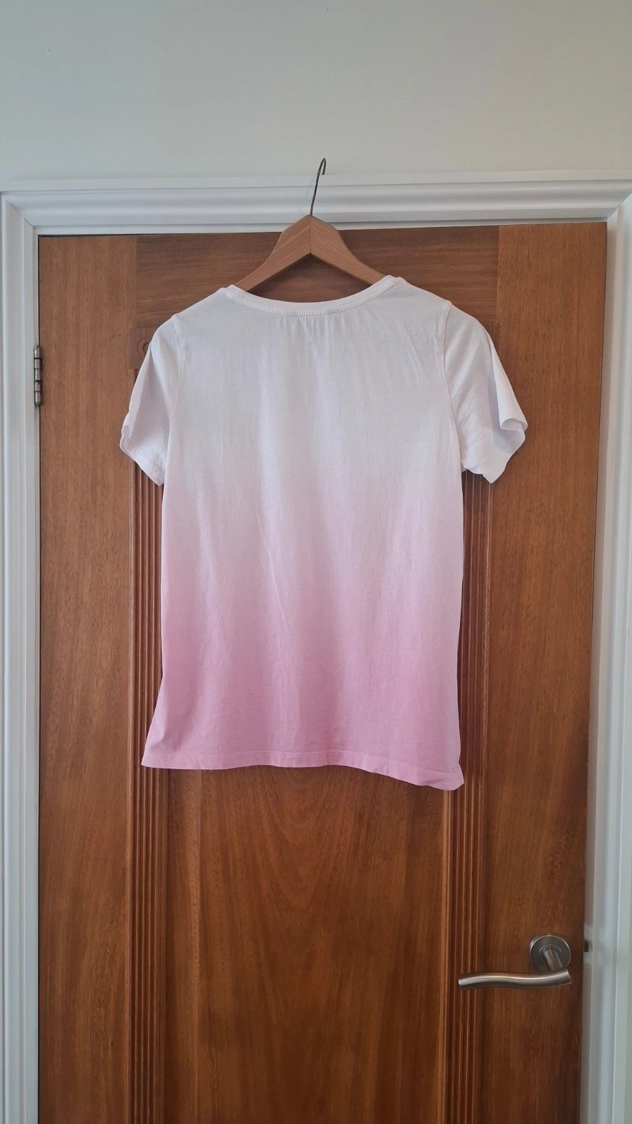 Crew Clothing Co White Blush Pink Ombre Dip Dye Logo T-Shirt Casual Size 8 image 5