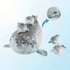 Chubby Blob Seal Pillow Cute Seal Plush with 4 Baby Seal Plushies in Her Tummy