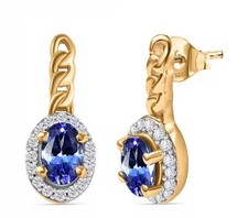 Silver Earrings Blue Tanzanite Genuine Natural Gems Solid Sterling Gold Coated