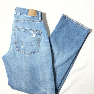 American Eagle Curvy Straight Stretch Medium Destroy Denim Jeans Size 4 27W