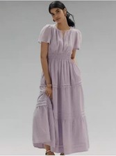 Anthropologie Smocked Somerset Maxi Dress Purple Cotton Tiered Extra Small