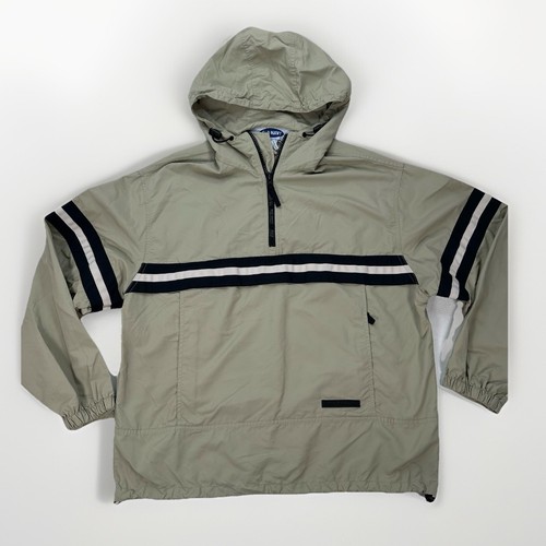 Vintage 90s Y2K OLD NAVY Beige Hood Pullover Nylon Jacket Size S Oversized