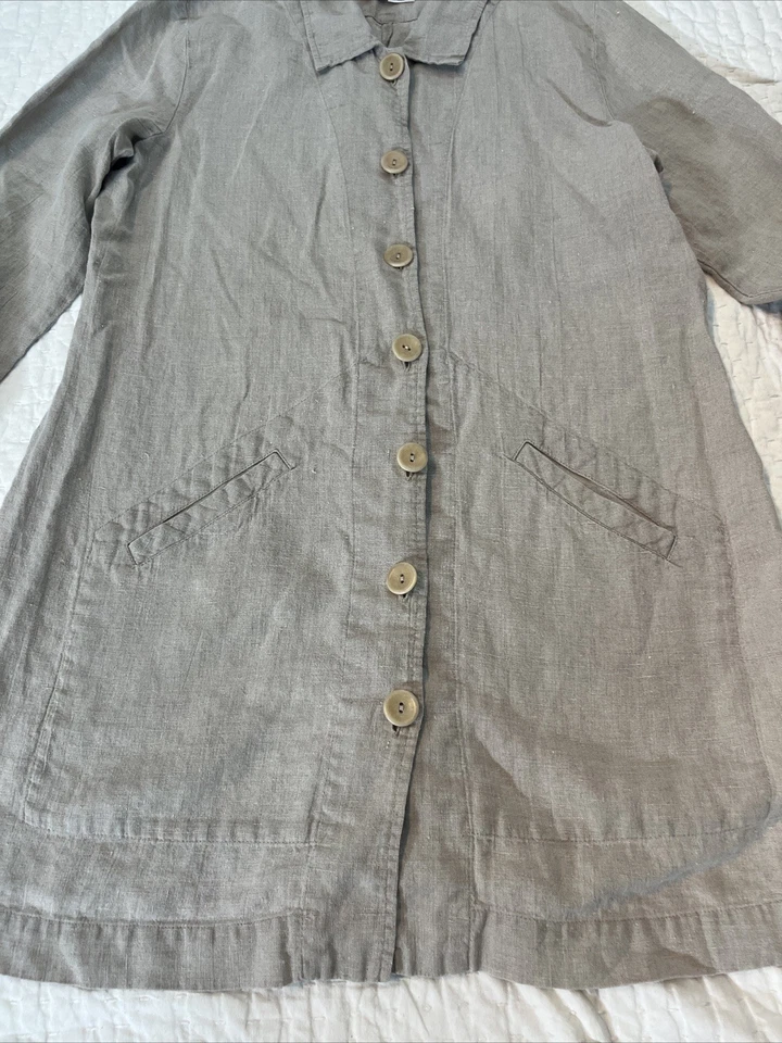 FLAX Brand 100% Linen Women’s Sz M Button Front Jacket Shirt Oversized Lagenlook - Image 2 of 4