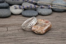 Sterling Silver 925 Patterned Band Ring Engraved Wave Design Vintage Style