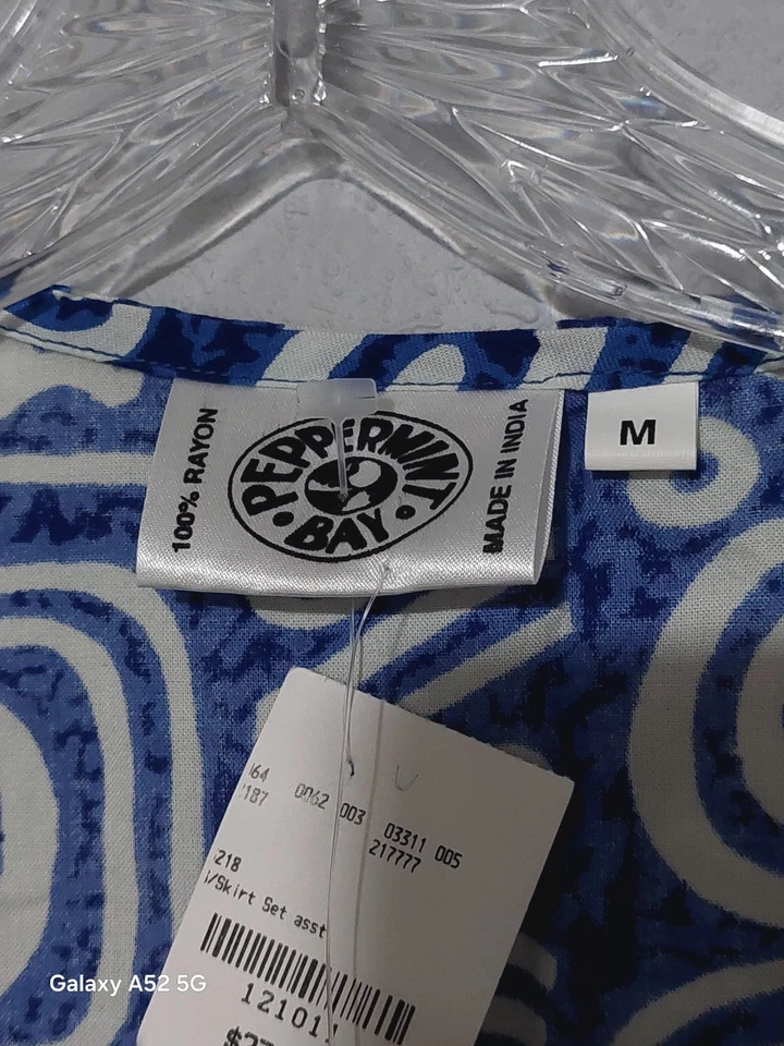 Falda MAXI Vintage Vacaciones Años 90 TOP Menta Bahía Azul Blanco Geométrica M  Foto 3 de 4