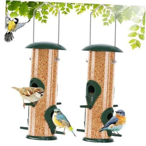 2 Pack Tube Bird Feeders for Outdoors Hanging, 4 Ports,Premium Hard Plastic