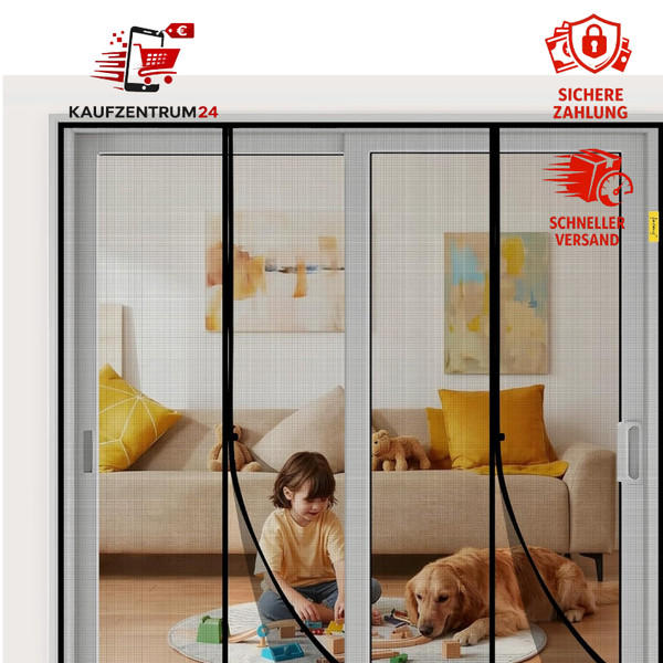 Fliegengitter BalkontüR DoppeltüR Magnet 200X220Cm Katzenschutz Ohne Bohren-image