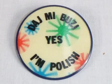 Vtg Vari Vue Lenticular Pinback Button Give Me A Kiss Yes I'm Polish 2.5"