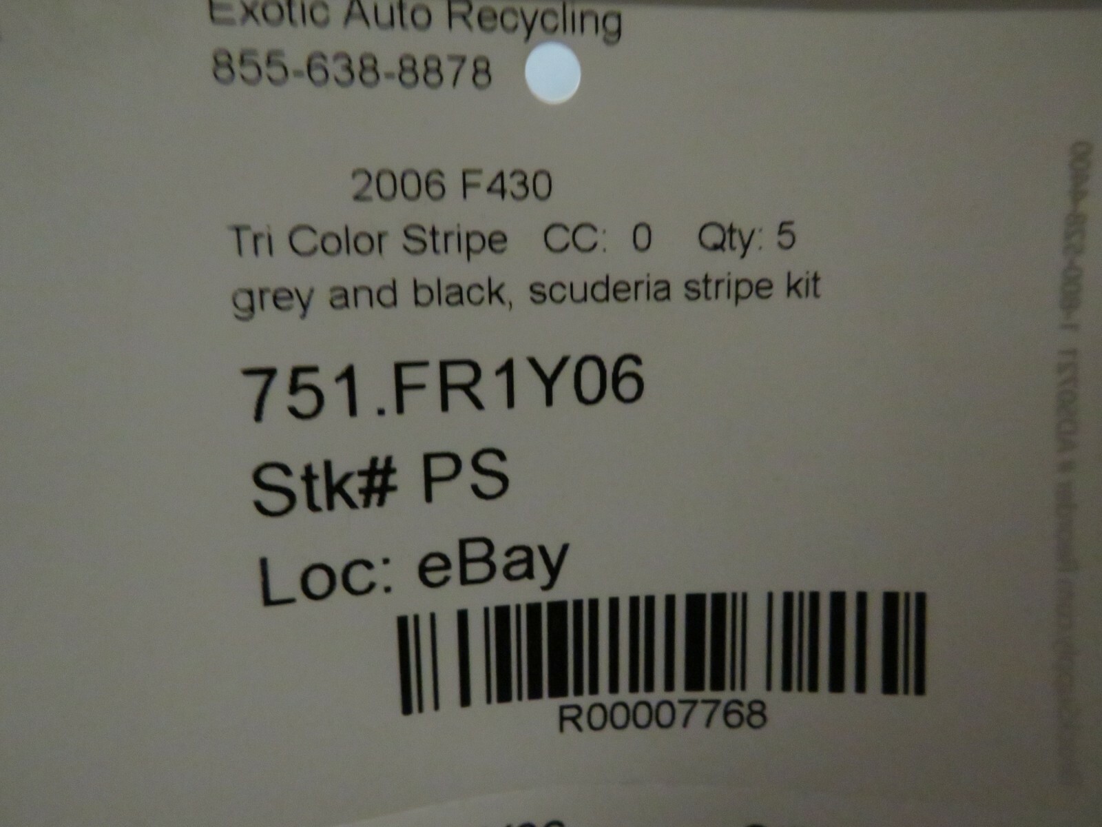 Ferrari F430 Scuderia, Scuderia Stripe Kit, Grey and Black, New Reproduced