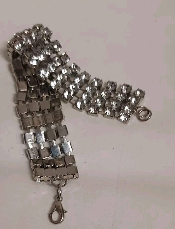 Kristall-Strass Armband Vintage Brasselet Voll bewegliches Silberfarbig - Bild 3 von 4