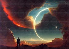 Surreal Eclipse Sci-Fi Art Print Cosmic Landscape With Planets Fantasy A09