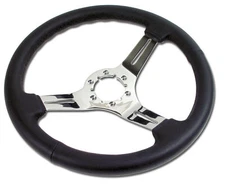 Corvette C3 Steering Wheel Black Leather/Chrome 3 Spoke 1968-1982