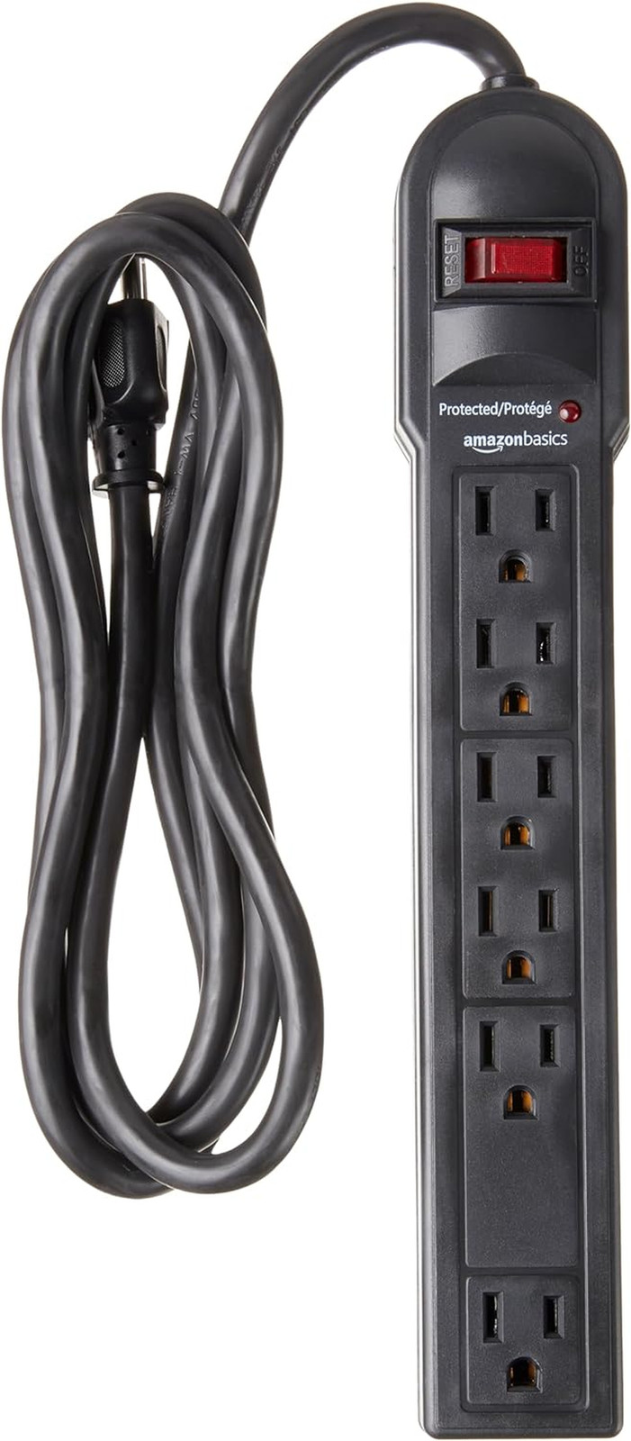 Amazon Basics Rectangular 6-Outlet Surge Protector Power Strip, 6-Foot Long Cord
