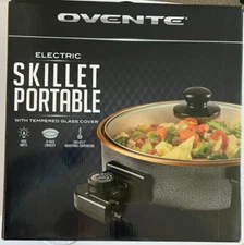 Ovente 12" Electric Skillet with Tempered Glass Cover, New in box
