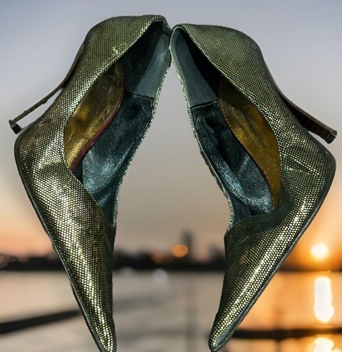 Venezia Luxury Italian Leather Lavorazione Artigiana Gold Sparkly Shoes 38 - Picture 12 of 14