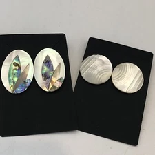 Earrings Textured Round Mother Of Pearl And MOP Ovals With Abalone Studs