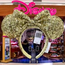 Mickey Gold Sequin Bow Disney.Parks Exclusive Rare Minnie Mouse Ears Headband