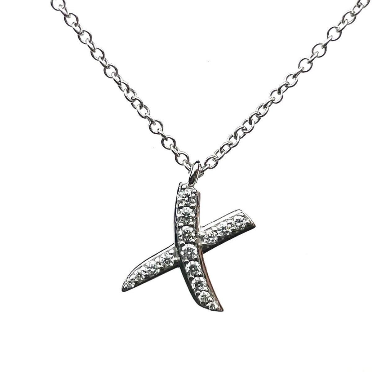 Tiffany & Co. Diamond Kiss X Pendant Charm Necklace K18WG