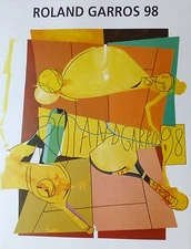 Herve Telemaque Roland Garros 1998 TENNIS OFFSET LITHOGRAPH POSTER monogrammed