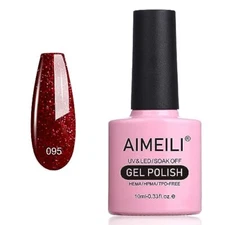  Soak Off U V LED Red Glitter Gel Nail Polish - (095) 10ml Heart Break Red