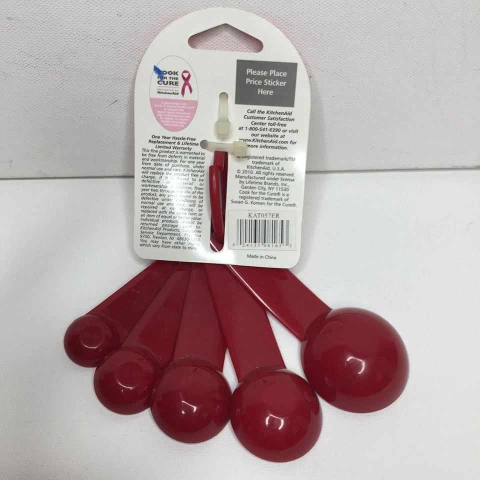KitchenAid Set of Five Measuring Spoons Red Cooking Baking Food Yum Kitchen Aid - Image 4 of 4