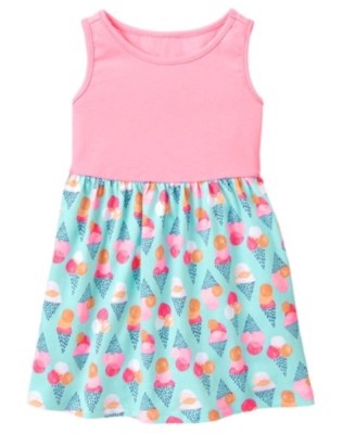 GYMBOREE MIX N MATCH PINK & AQUA w/ ICE CREAM A/O PRINTED KNIT DRESS 6 ...