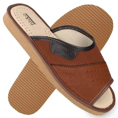 Hausschuhe Herren Leder Hellbraun bis Gr. 50 Pantoffel offen Premium Hartberg - Bild 1 von 4
