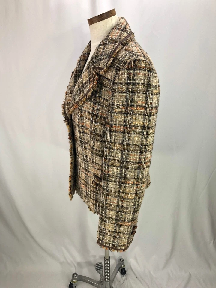 Blazer Caslon para mujer marrón mezcla de lana con flecos 16 Foto 3 de 4