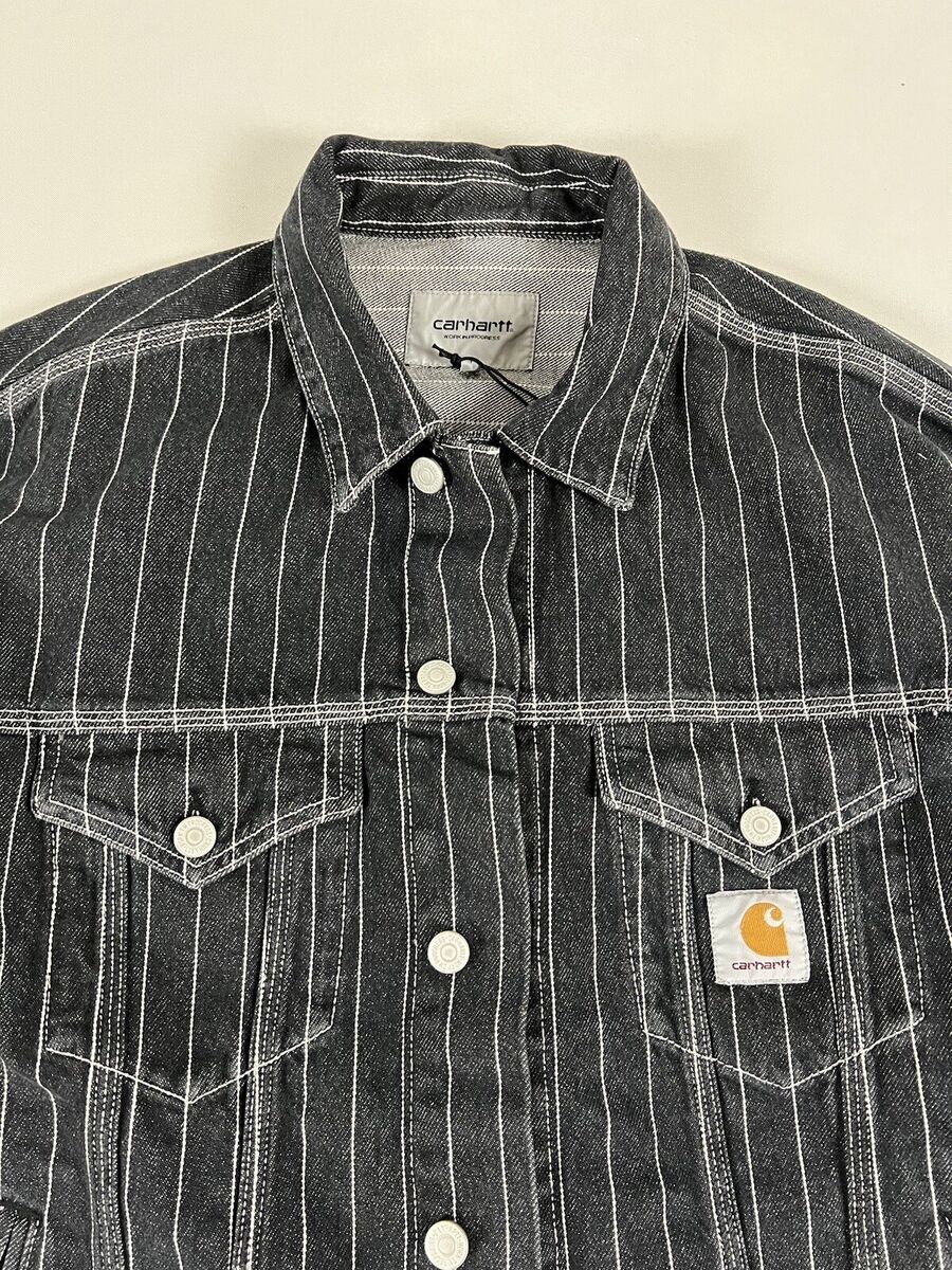 CARHARTT WIP ORLEAN STRIPE JACKET BLACK/WHITE STONE WASHED L CARHARTT WIP ORLEAN STRIPE JACKET BLACK/WHITE STONE WASHED L
