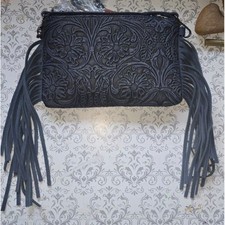 Montana West Blue Fringed Wristlet/Crossbody