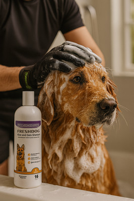Piccardmeds4pets Aloe Oats Dog Shampoo 16oz + HandsOn Grooming Gloves Small Set