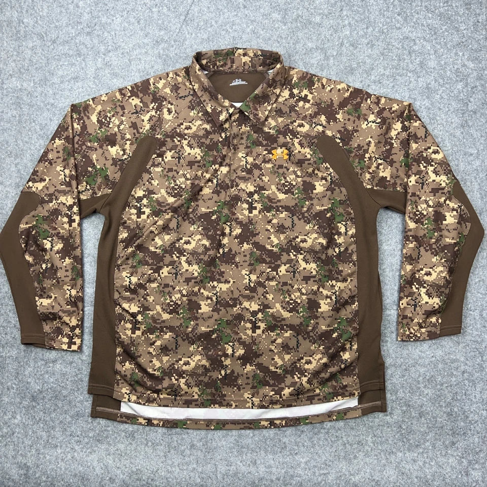 Under Armour Shirt Mens Large Camo Long Sleeve Polo Lightweight Hunting Outdoor - Image 2 of 4