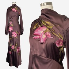ASOS DESIGN NWT brown cowl neck floral embroidered bias maxi dress high neck 6