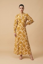 Zara Bohemian Maxi Long Floral Dress XL Open Back Boho Chick Long Sleeve A line