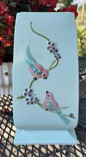 VTG Hull Pottery Serenade S 11 Vase 1957 Blue W/Yellow Interior Textured Birds