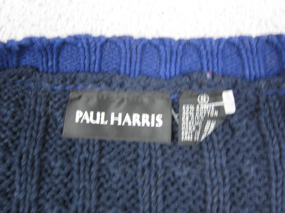 Vintage Paul Harris Cardigan Womens Small Blue Cable Knit Sweater Color Block - Image 3 of 4