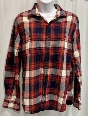 True Craft L Women's Red Plaid Flannel Long Sleeve Button-Up Shirt Blouse Soft