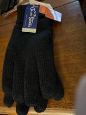 Grand Sierra Men's Ragg Wool Insulated Black Gloves, Suede Palm L/XL