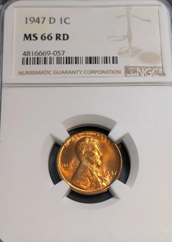 1947 D LINCOLN CENT NGC MS66 RD