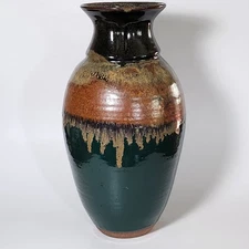 Studio Art Pottery Black Brown Green Drip Glaze Ceramic Vase – Fabrile Studios