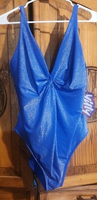Yitty Shaping Swim Luxe Twist Plunge One peice size 2x  Shimmered Cobalt Cowgirl