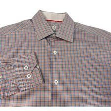 Bugatchi Uomo Button Up Plaid Shirt Flip Cuff Mens 15 32/33 Colorful