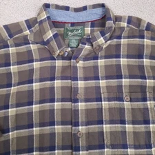 Woolrich Flannel Shirt Mens XL Green Blue Plaid Button Up Long Sleeve Outdoors
