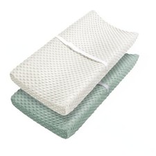 Changing Pad Cover, Ultra Soft Minky Dots Plush Roman Green Lily White