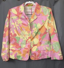 Sigrid Olsen pastel multicolor floral 3/4 sleeve cotton spring blazer size 12